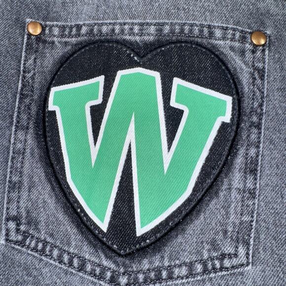 Wrangler WANDERER 622 HIGH RISE FLARE W Patch Black Distressed Jeans Women 32x34 - Picture 9 of 13